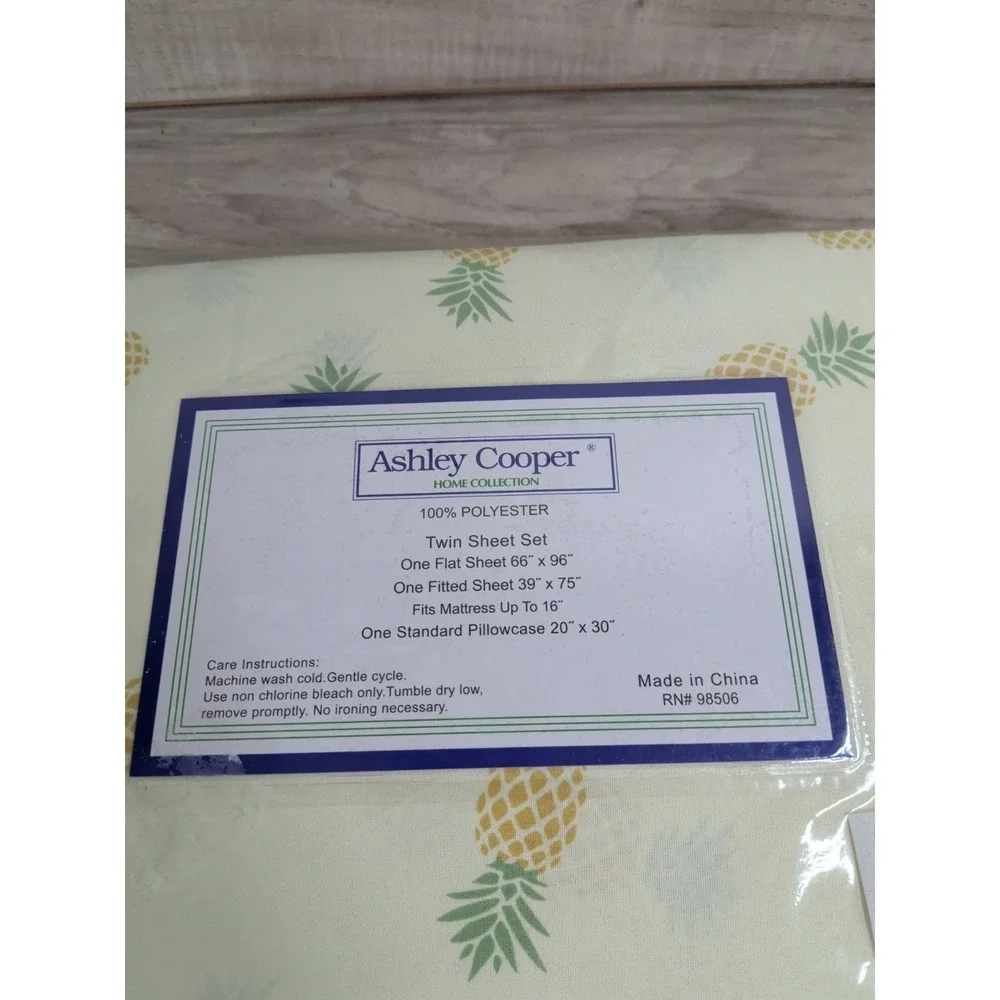 Ashley Cooper Twin Sheet Set Pineapple Print Microfiber Soft Silky Bedding New